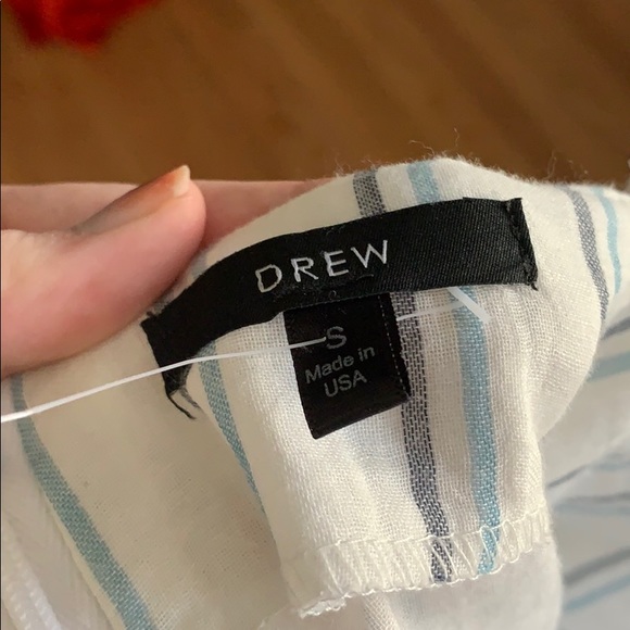 White blouse with navy and light blue stripes! - Picture 3 of 3